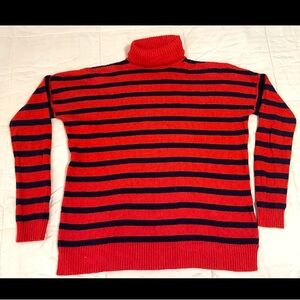 Madewell Striped Turtleneck Sweater Medium Red Blue Drop Shoulder Cotton Blend